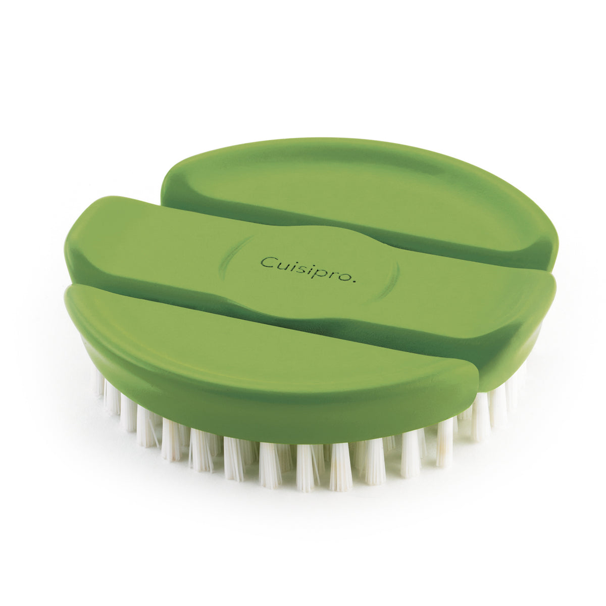 Red CUISIPRO vegetable brush, 9 cm long, with sturdy bristles for cleaning vegetables and produce effectively.