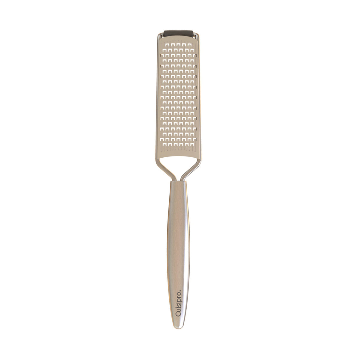 CUISIPRO mini silver kitchen grater, 20 cm, compact stainless steel reibe for grating cheese, vegetables, and spices.