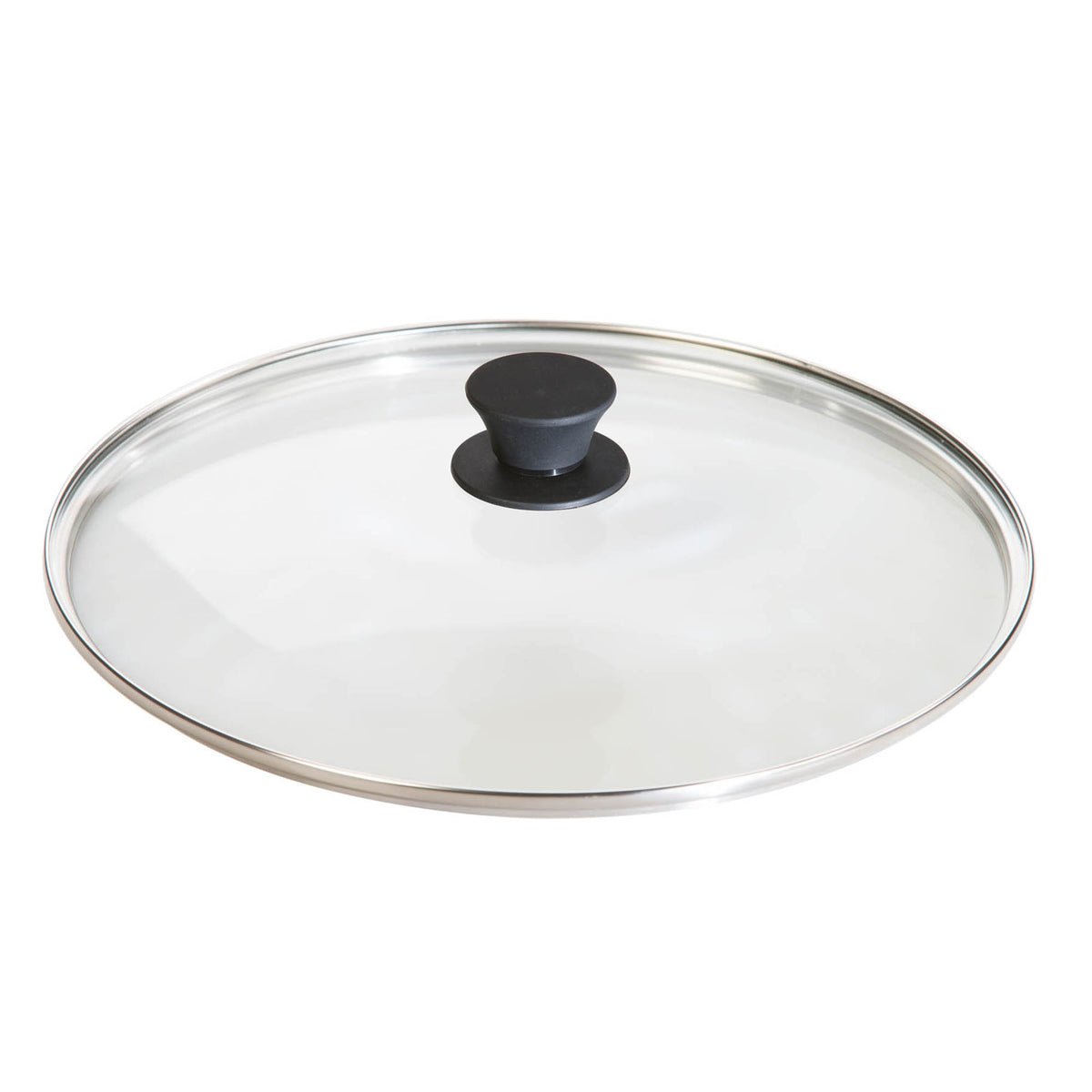 Black Lodge skillet lid with handle, made of durable material, fits Lodge cookware for cooking and heat retention.