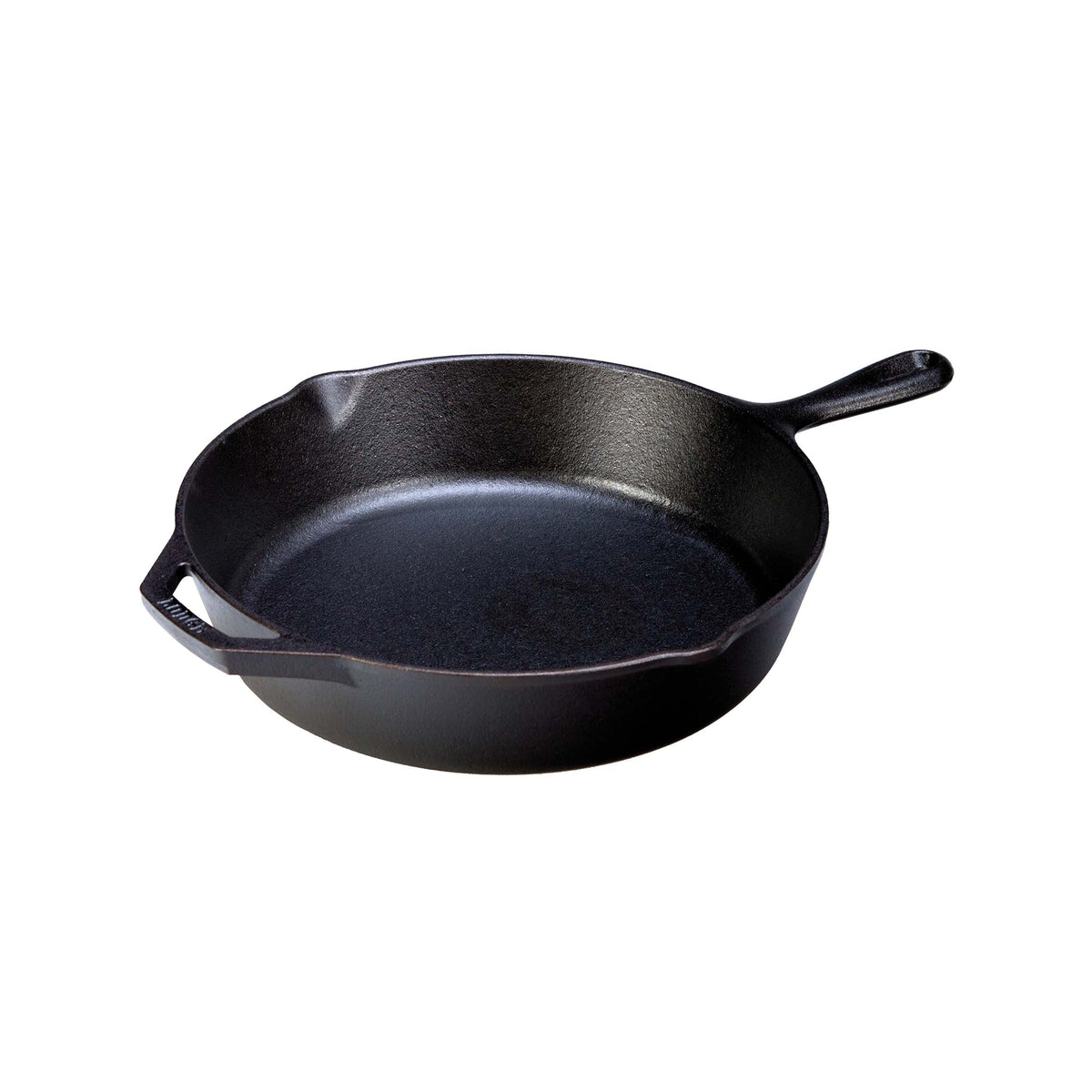 Lodge classic black cast iron skillet with textured cooking surface and sturdy handle, suitable for versatile stovetop and oven use.
