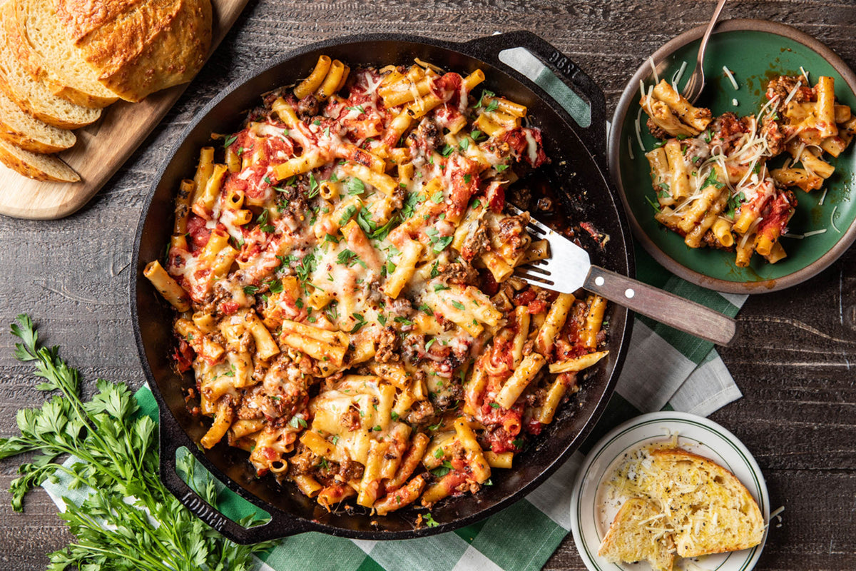 Black Lodge Classic cast iron skillet showing a smooth cooking surface and sturdy handle for versatile kitchen use.