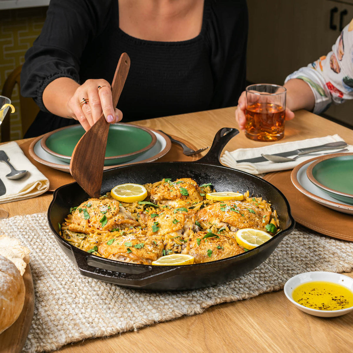 Black Lodge chef cast iron pan with handle, showcasing durable cookware designed for versatile cooking.