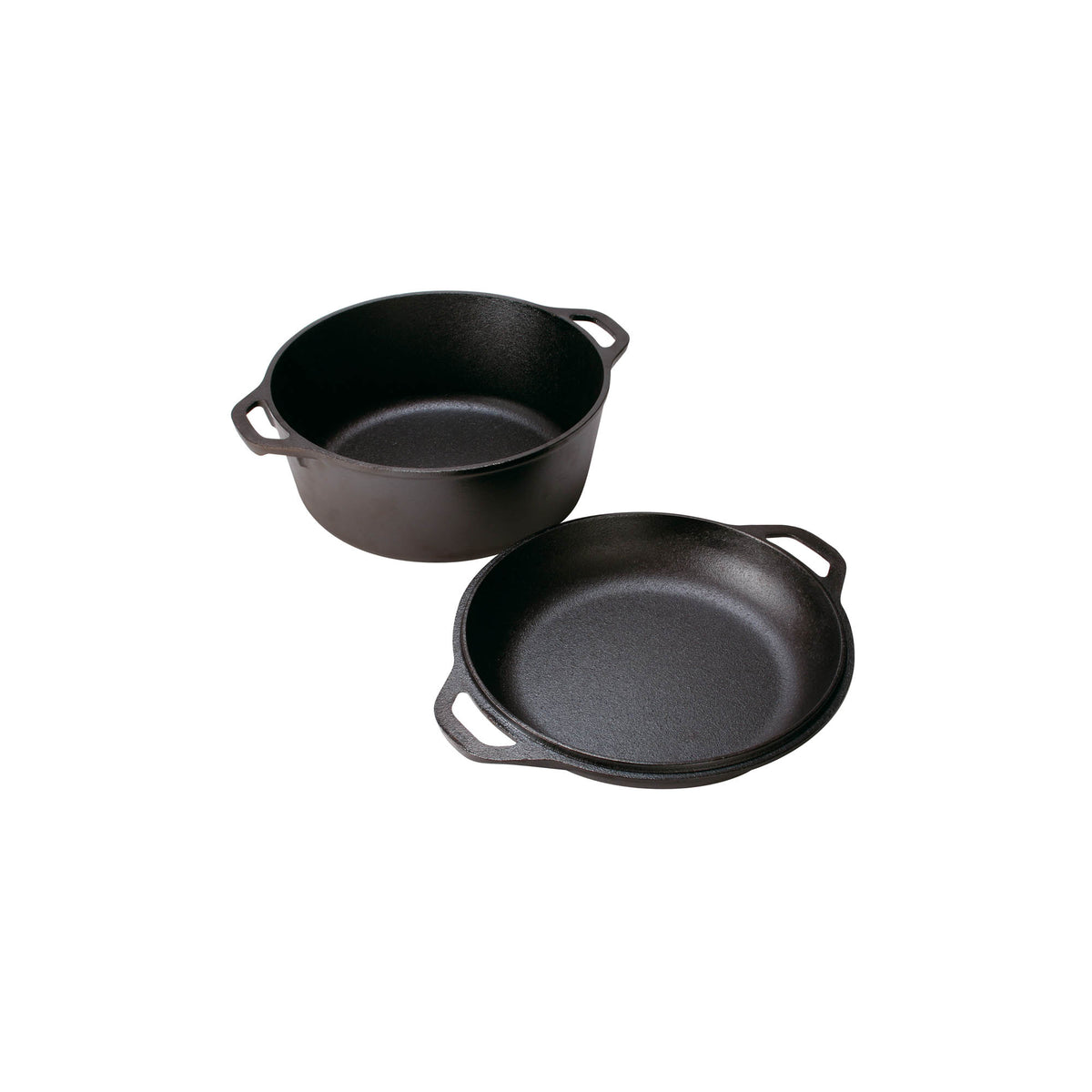 Lodge 12.3-liter black Dutch oven with lid, heavy-duty cast iron, ideal for baking, roasting, and simmering.