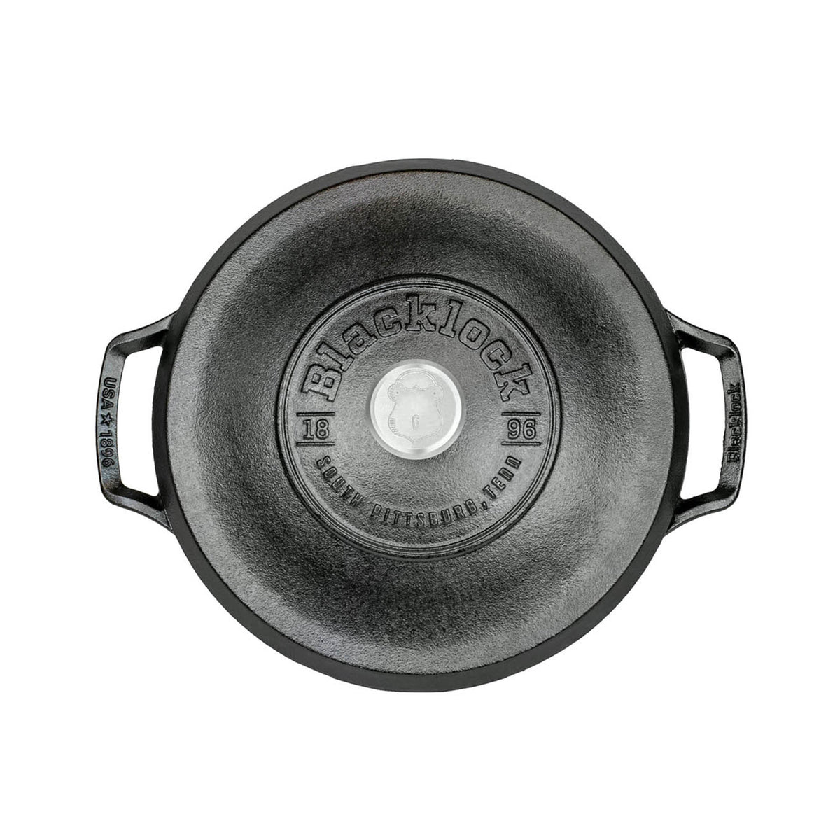 Lodge black cast iron skillet with a 5.2-liter capacity, featuring a sturdy handle and smooth cooking surface.