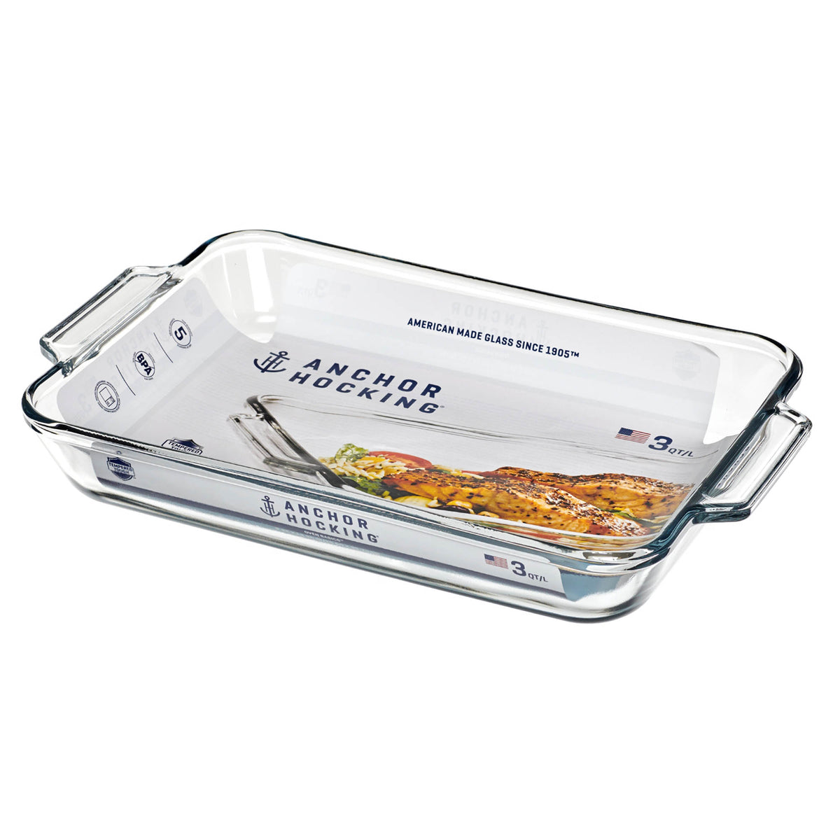 Anchor Hocking Basics baking dish, rectangular glass Auflaufform with clear sides and lid for oven baking and roasting.