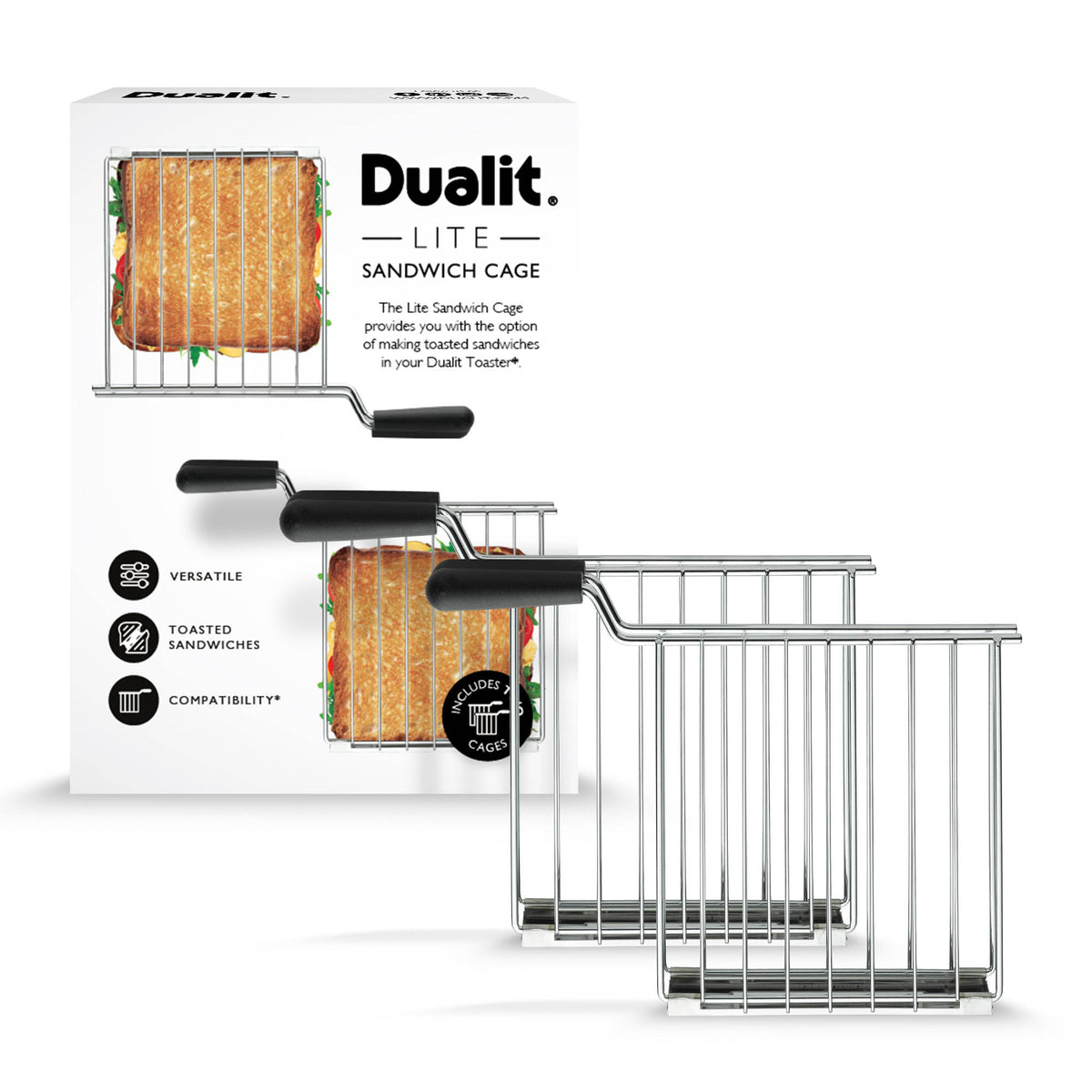 Dualit Lite stainless steel sandwich maker with non-stick plates and compact design, perfect for quick grilled sandwiches.