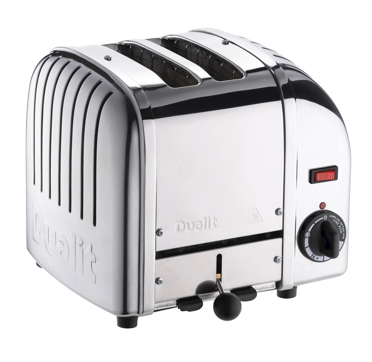 Polished DUALIT VARIO toaster with a sleek design, featuring two slots for toasting bread slices.