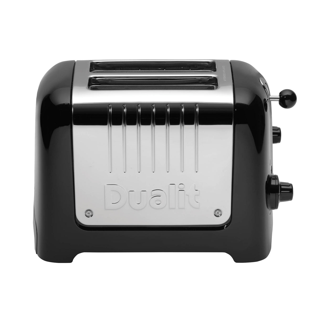 Dualit Lite 2-slice toaster with modern design, featuring two slots for toasting bread and a sleek stainless steel finish.