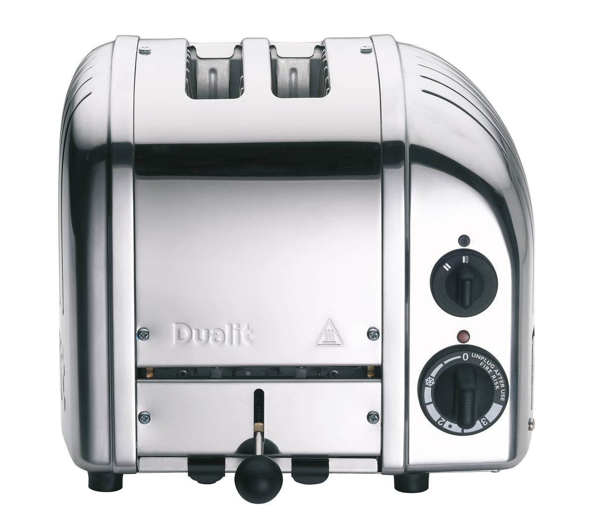 Dualit Newgen polished 2-slice toaster with modern design and stainless steel finish, ideal for toasting bread and bagels.