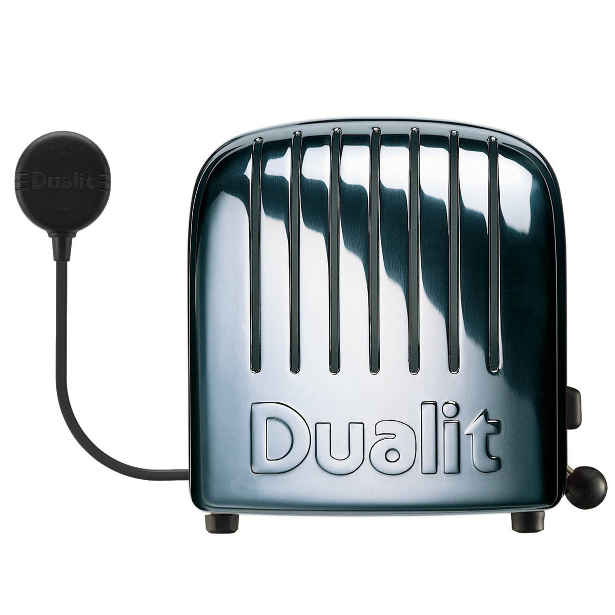 Polished DUALIT VARIO toaster with four slots for toasting bread slices, shown in a sleek, modern kitchen setting.