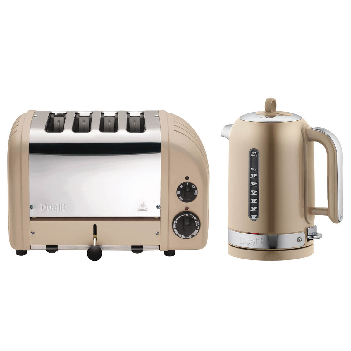 Polished DUALIT NewGen 4-slice toaster with modern design and four slots for toasting bread and bagels.