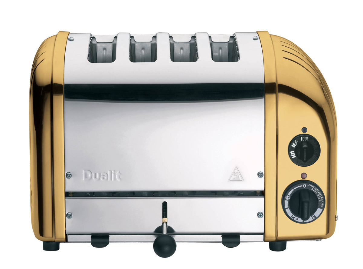 Dualit Newgen 4-slice toaster with chrome finish, modern design, and adjustable browning control for even toasting.