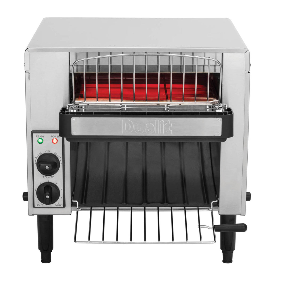 Dualit Gastro black toaster with two slots and manual controls, designed for professional kitchen use.