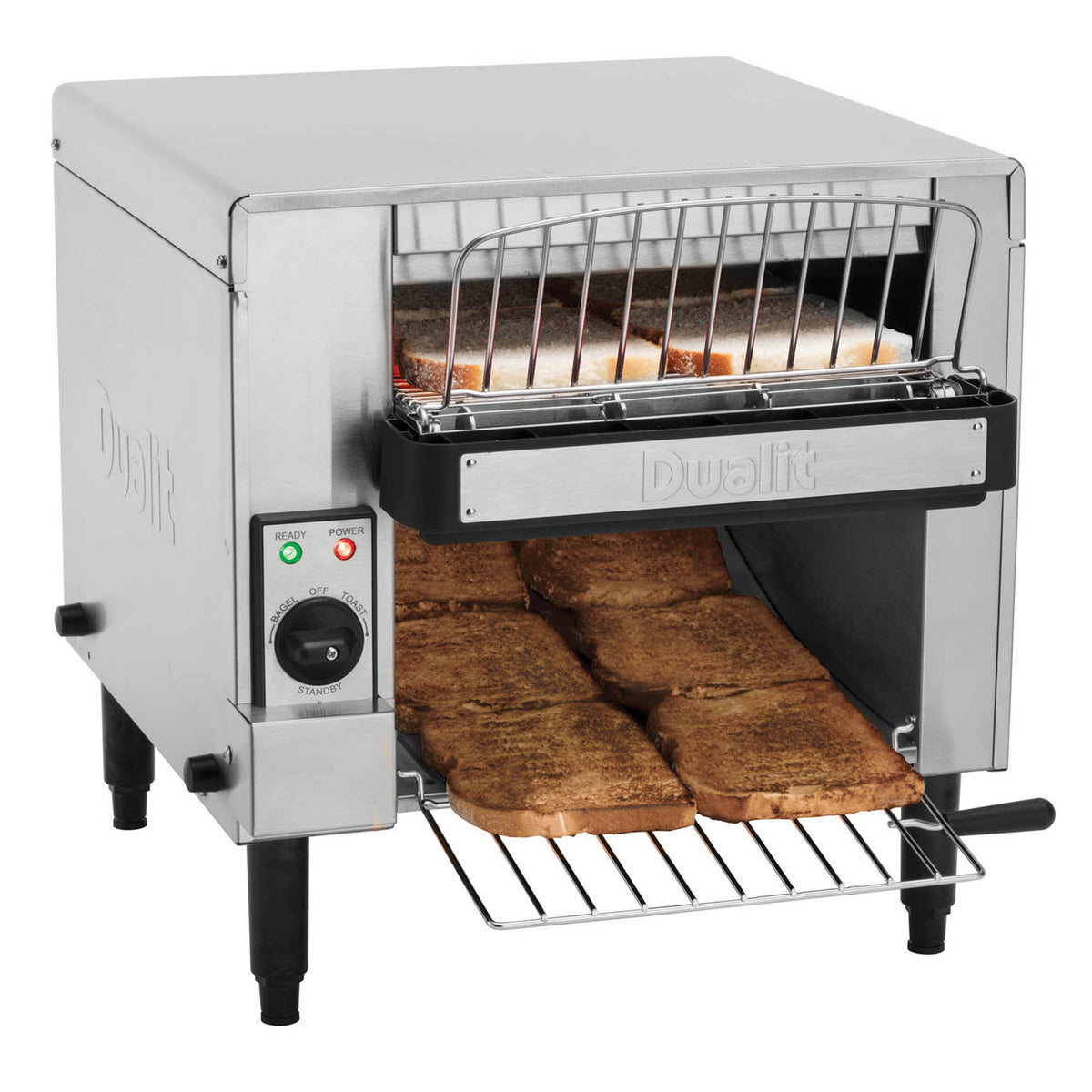 Dualit Gastro black toaster with a sleek design, featuring a pass-through function and modern finish.