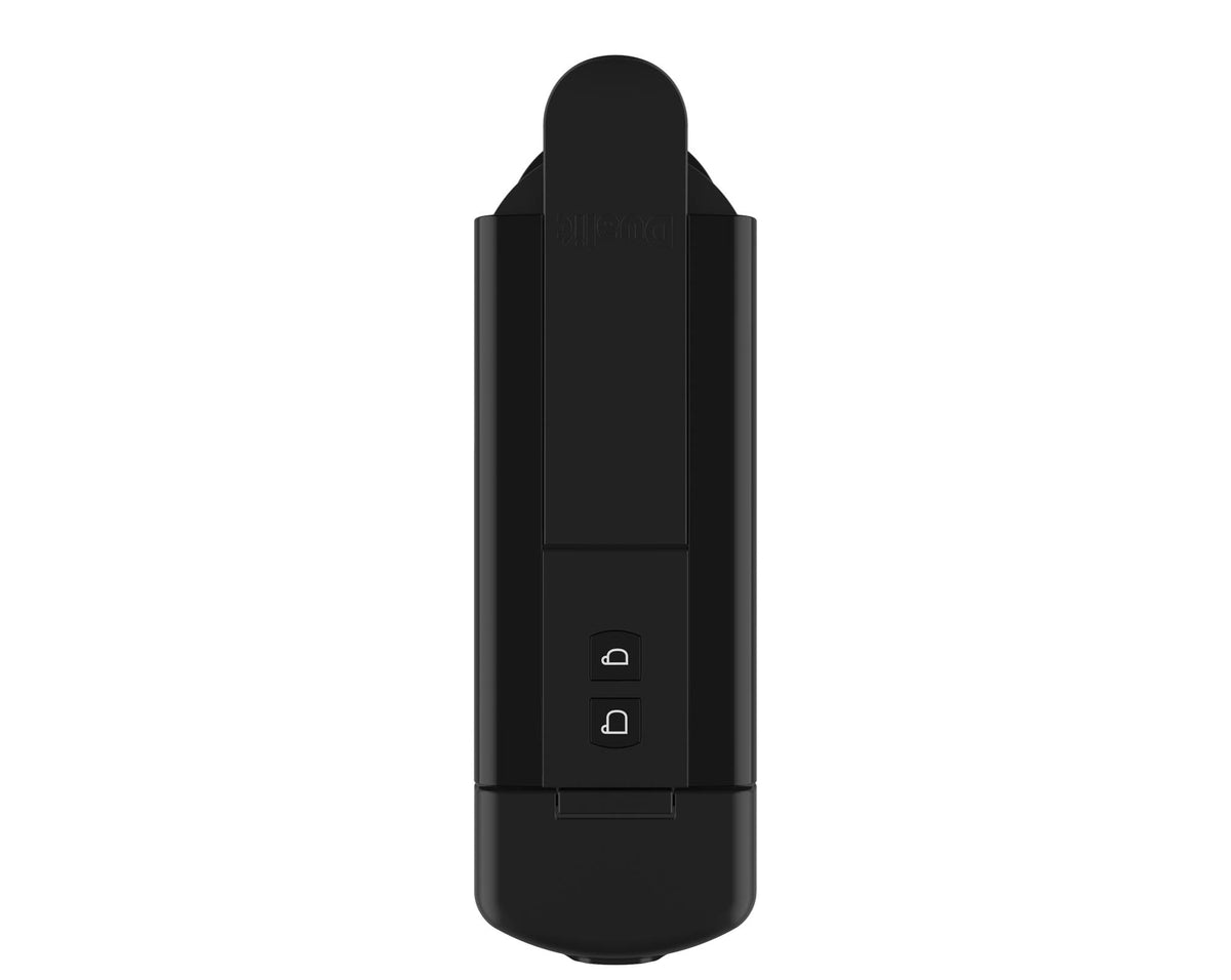 Dualit coffee capsule machine in black with compact design, 34 cm tall, perfect for quick and easy coffee brewing.