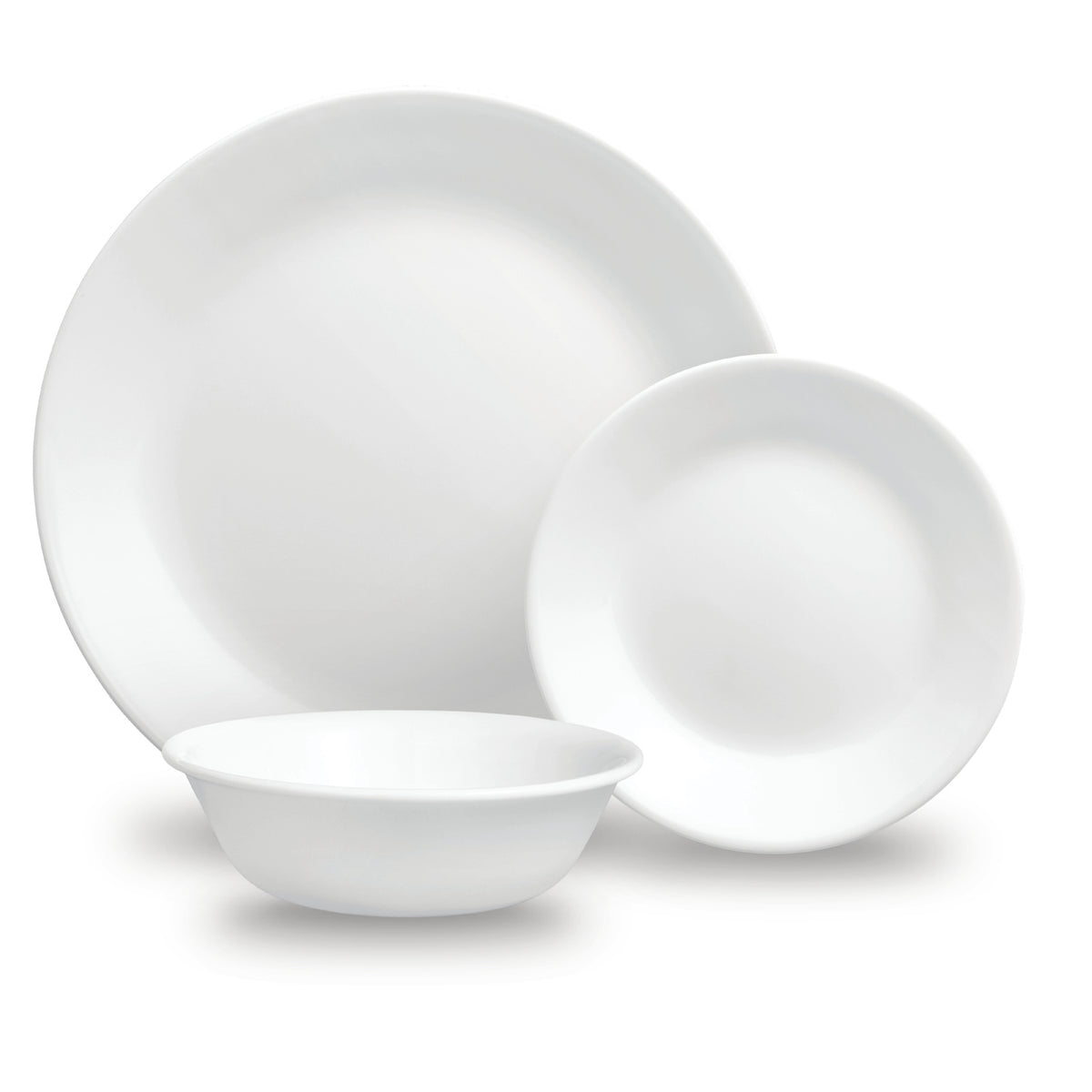 Corelle Winter Frost white dinnerware service set with plates and bowls, elegant and durable porcelain for everyday use