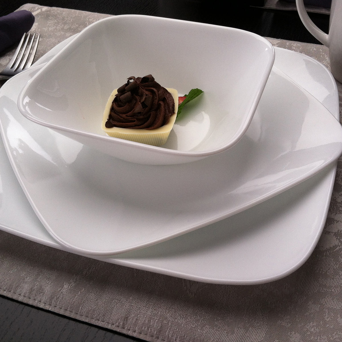 Corelle PURE WHITE dinner service set with white plates and bowls, featuring a simple, classic design for everyday use