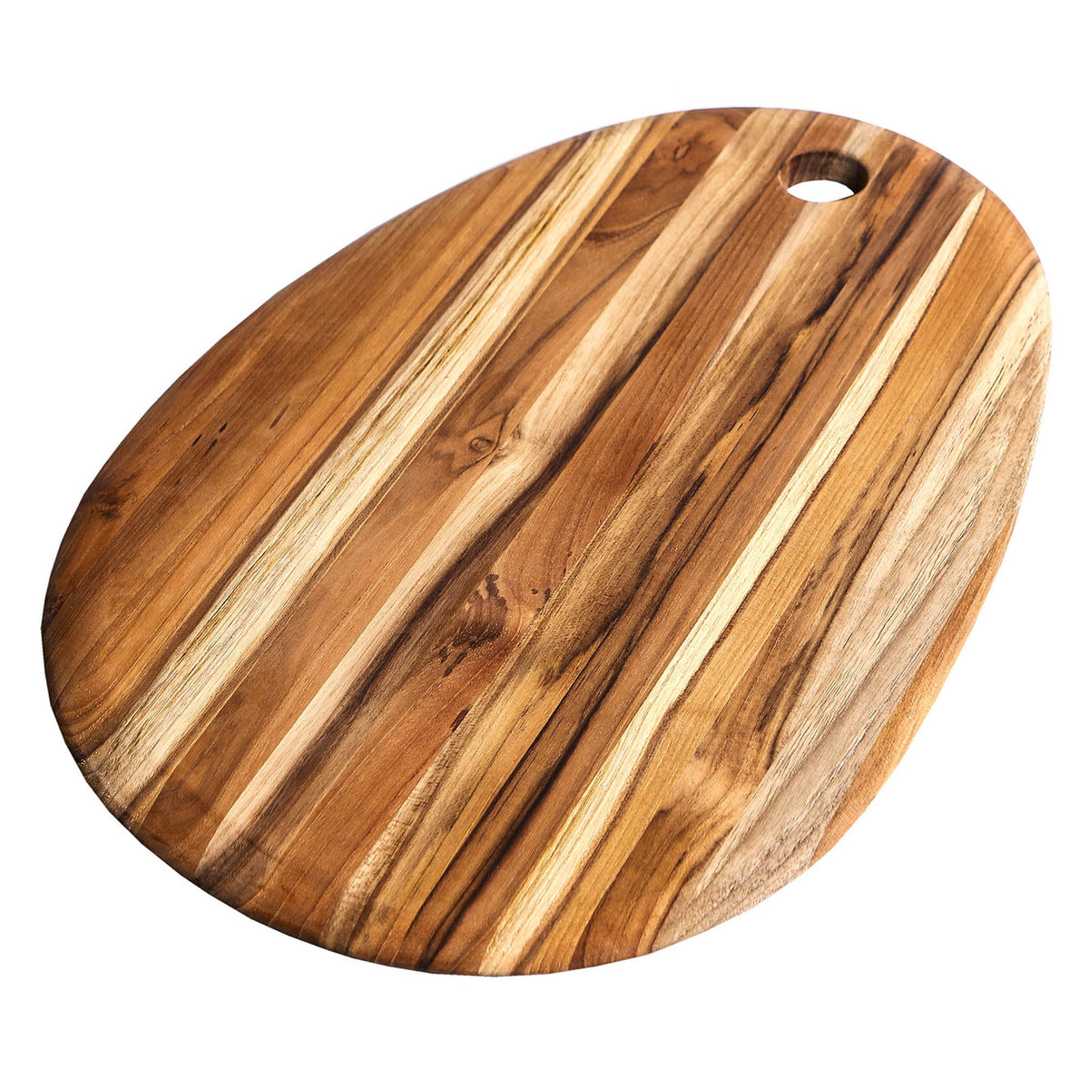 Oval TEAKHAUS teak wood cutting board with smooth surface and natural grain, ideal for food preparation and serving.