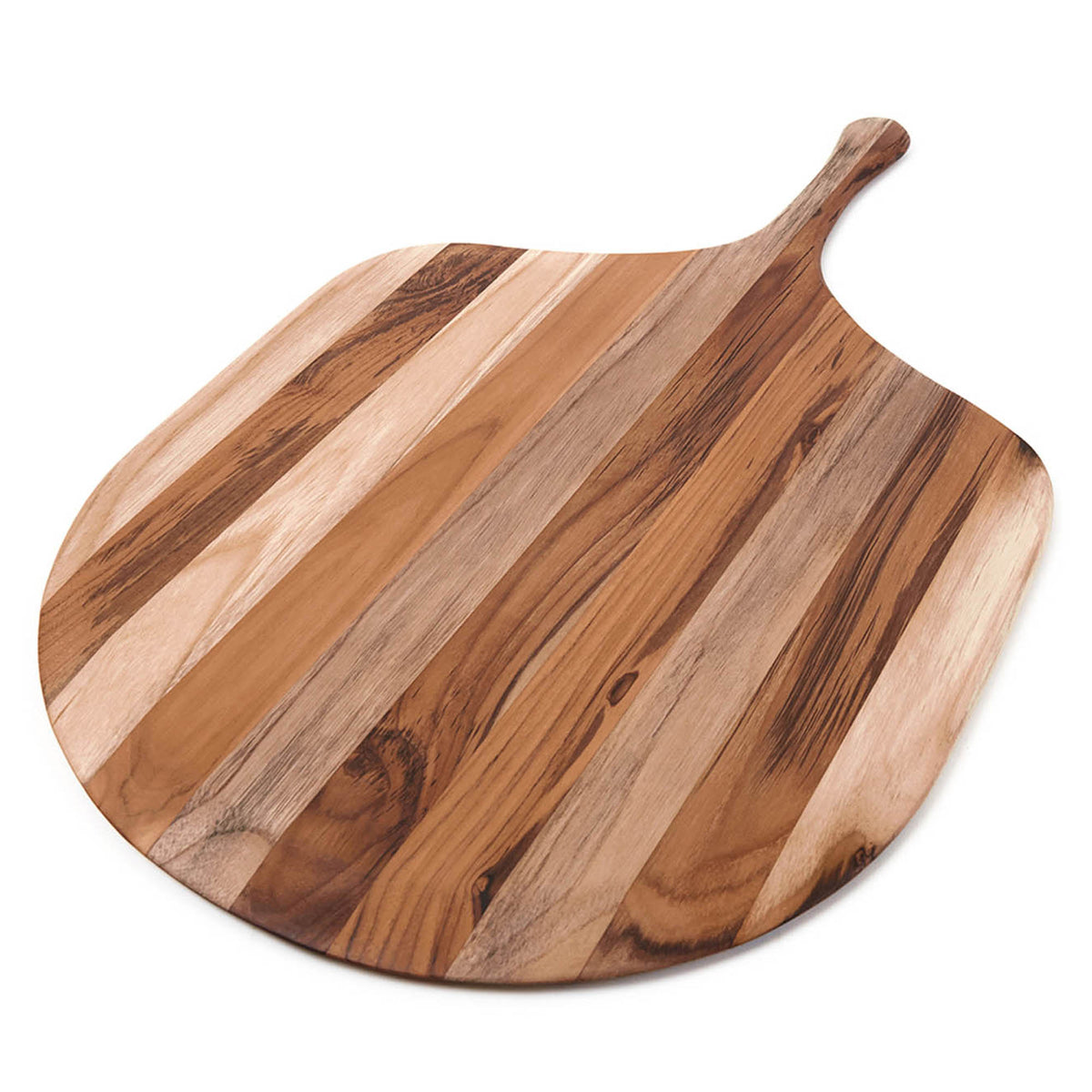 Teakhaus teak wood pizza cutting board with a smooth surface, oval shape, and natural wood grain for kitchen use.
