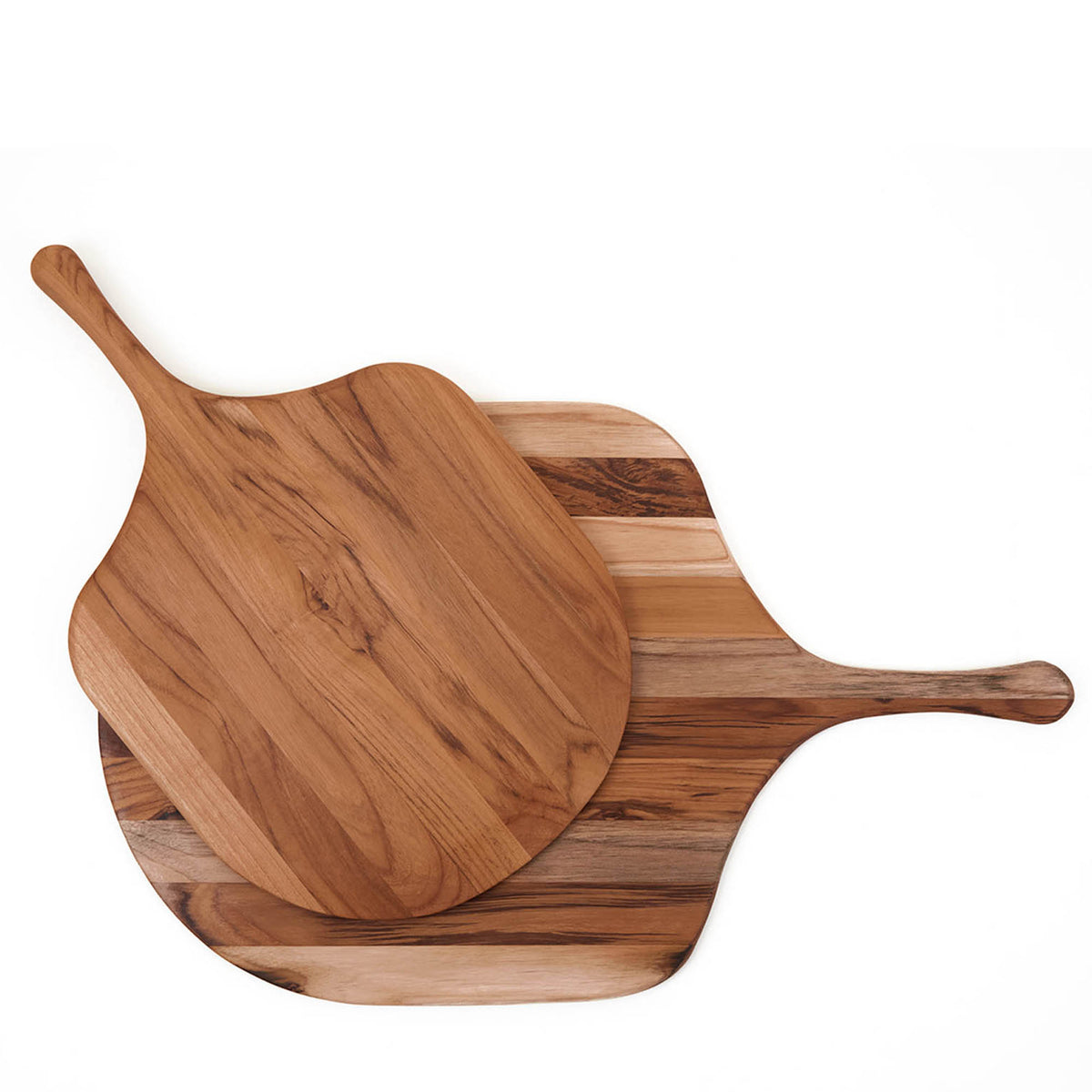 Teakhaus teak wood pizza cutting board with a smooth surface and natural wood grain for preparing and slicing pizza.