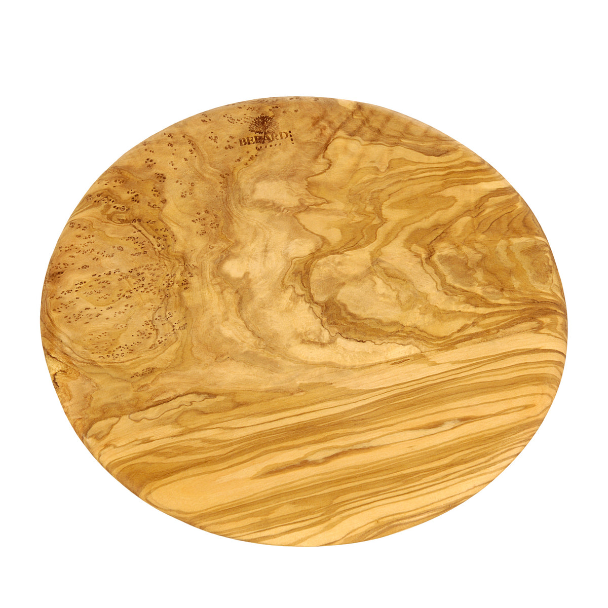 Round olive wood cutting board by BÉRARD, 23 cm diameter, natural wood grain, perfect for chopping and serving.