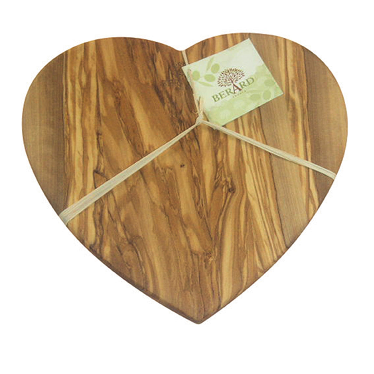 Olivenholz-Schneidbrett in Herzform, 28 cm, by BÉRARD, showing a polished wooden cutting board with natural grain and smooth edges.
