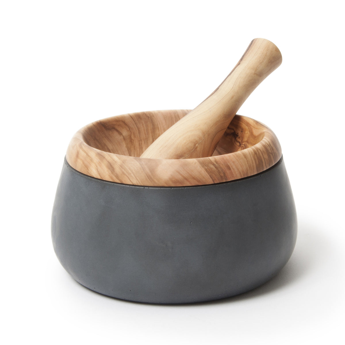 BÉRARD Millanari olive wood mortar and pestle set, anthracite finish, perfect for grinding herbs and spices.
