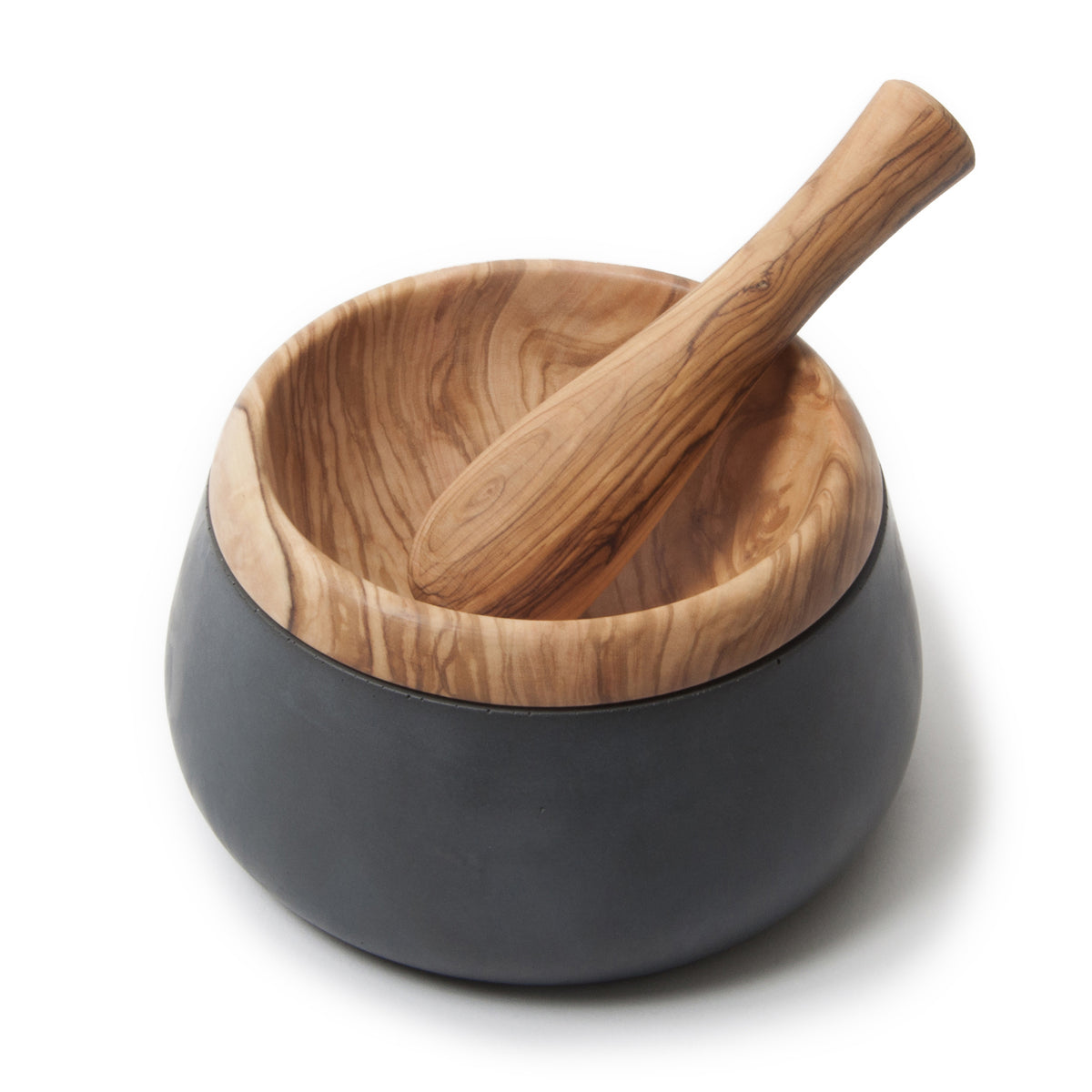 BÉRARD Millanari olive-colored mortar and pestle set, sturdy stone for grinding herbs and spices, with textured surface.