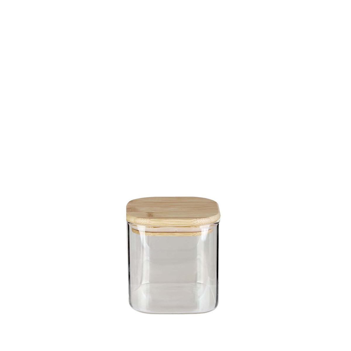 Clear BÉRARD quadrilateral storage jar with 650 ml capacity, shown with a transparent glass body and secure lid.