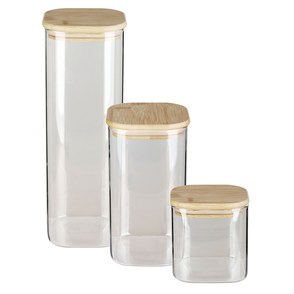 Clear, square BÉRARD 650 ml storage jar with a lid, ideal for kitchen organization and food storage.