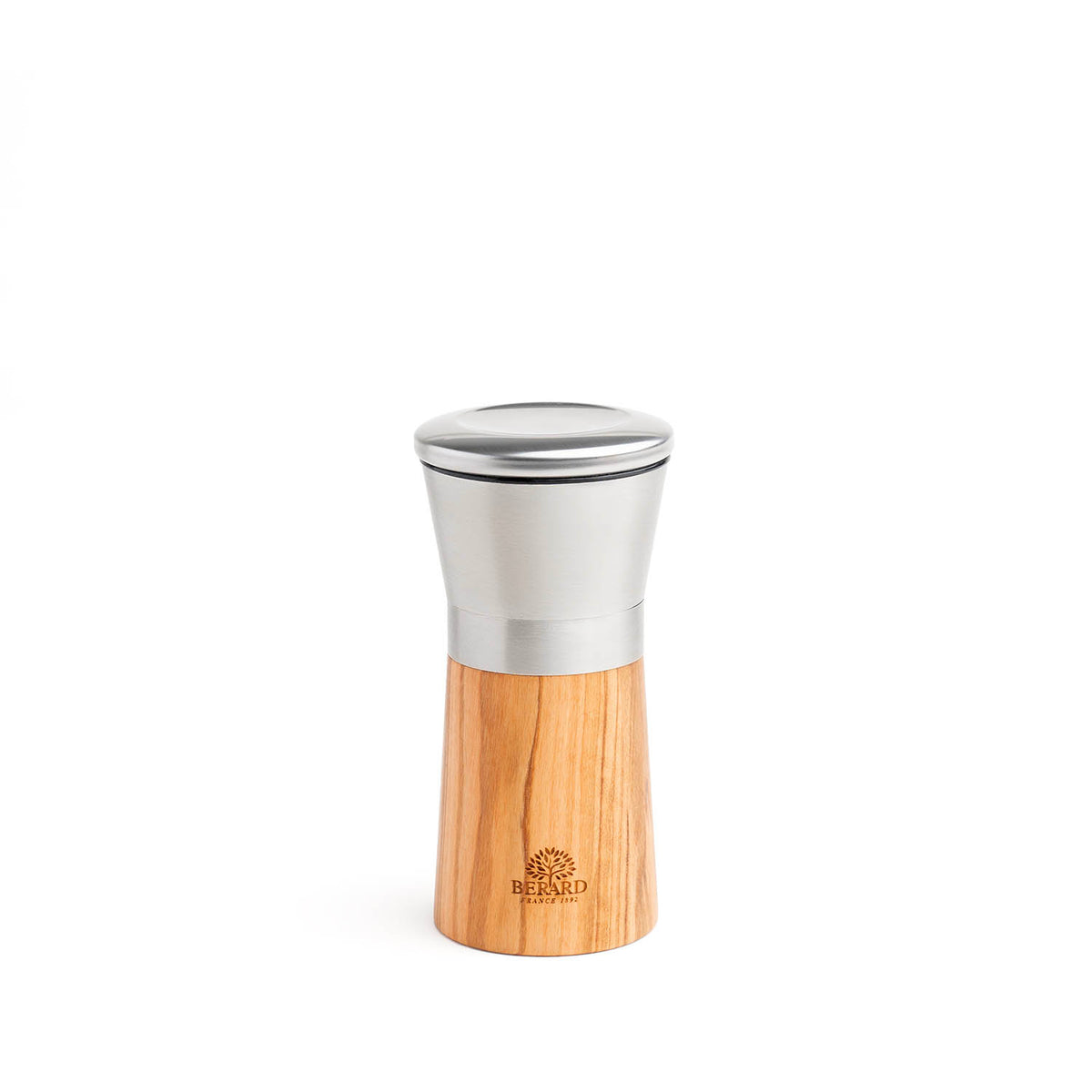 BÉRARD wooden spice mill with a sleek design, featuring a durable wooden body for grinding herbs and spices.