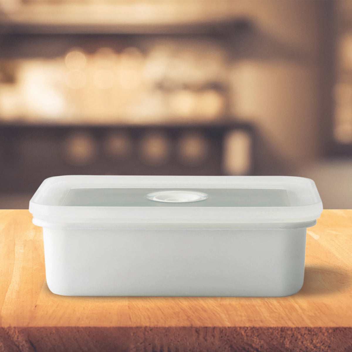 White HONEYWARE enameled vacuum storage canister with 740 ML capacity, ideal for keeping food fresh.