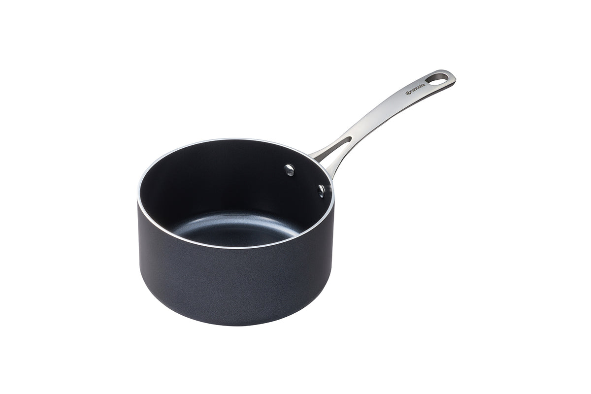 Black KYOCERA ceramic cooking pot with a smooth ceramic surface, suitable for versatile kitchen use.