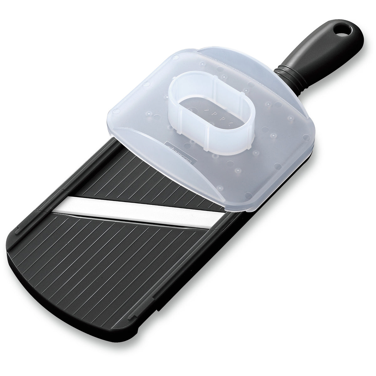 Kyocera 2-blade ceramic hobel in black, showcasing sharp blades and ergonomic handle for precise slicing.