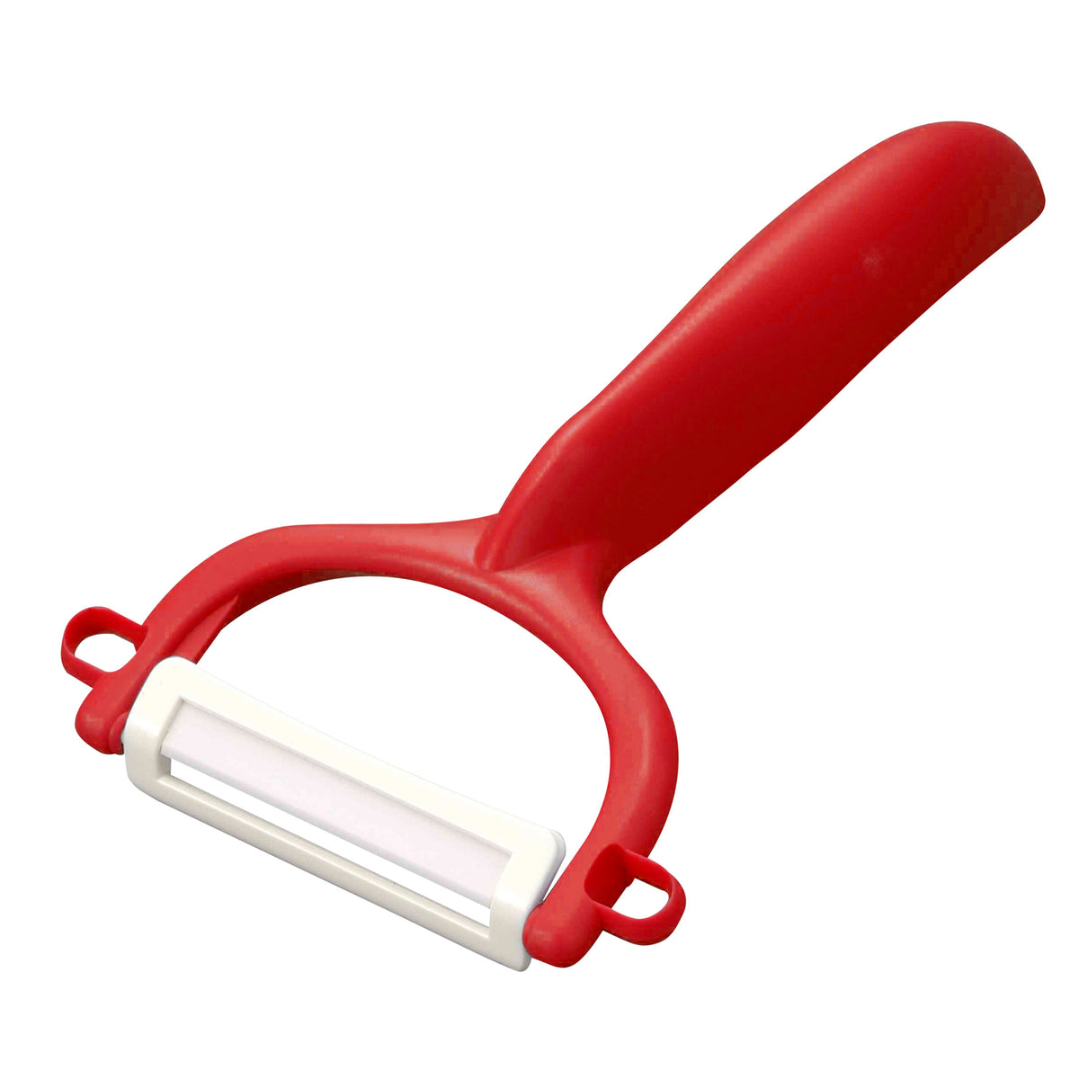 KYOCERA double-sided peeling knife with green handle, featuring a sharp, dual-edged blade for precise peeling tasks.