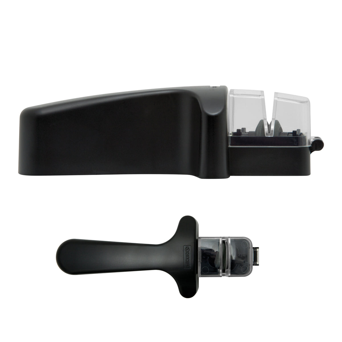 KYOCERA manual knife sharpener with dual sharpening slots and ergonomic handle for easy use.