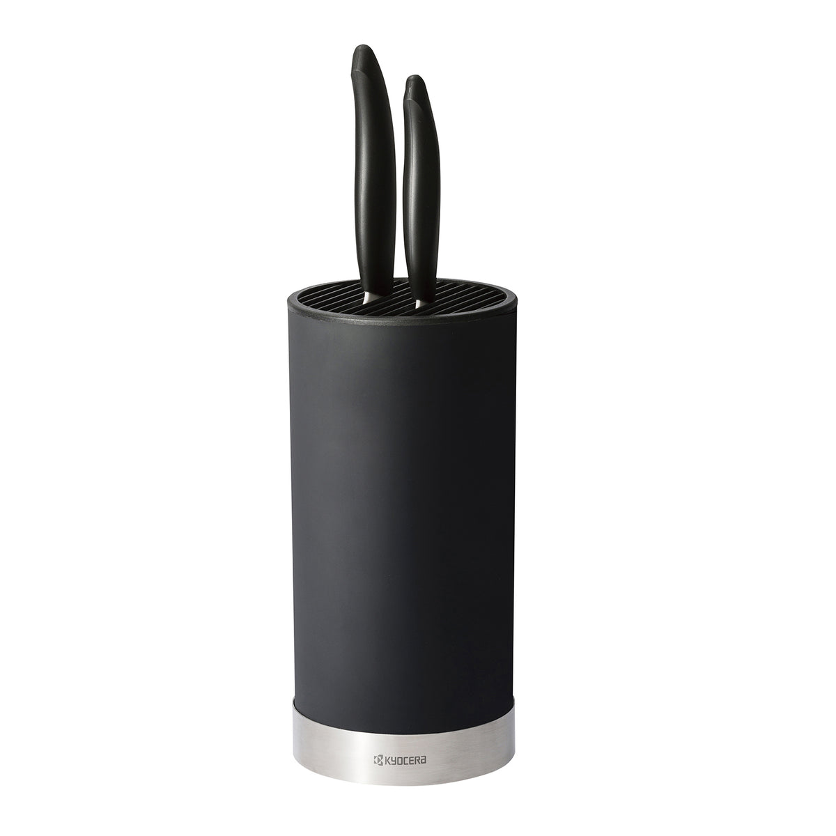 Unfilled KYOCERA SOFTTOUCH knife block with multiple slots for kitchen knives on a countertop.