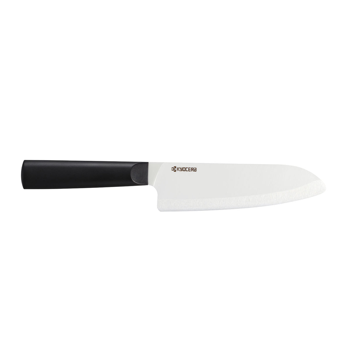 KYOCERA ceramic knife in black and white, sleek kitchen tool with sharp blades for precise slicing and cutting.