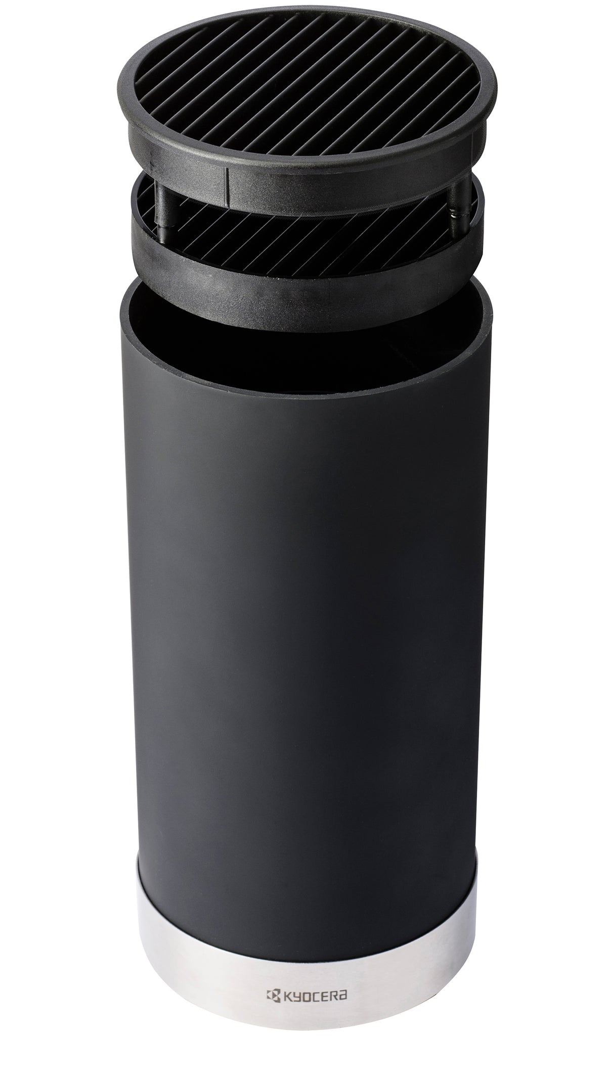 KYOCERA Messerblock with four SHIN knives and soft-touch handle, showcasing a modern black knife storage block.