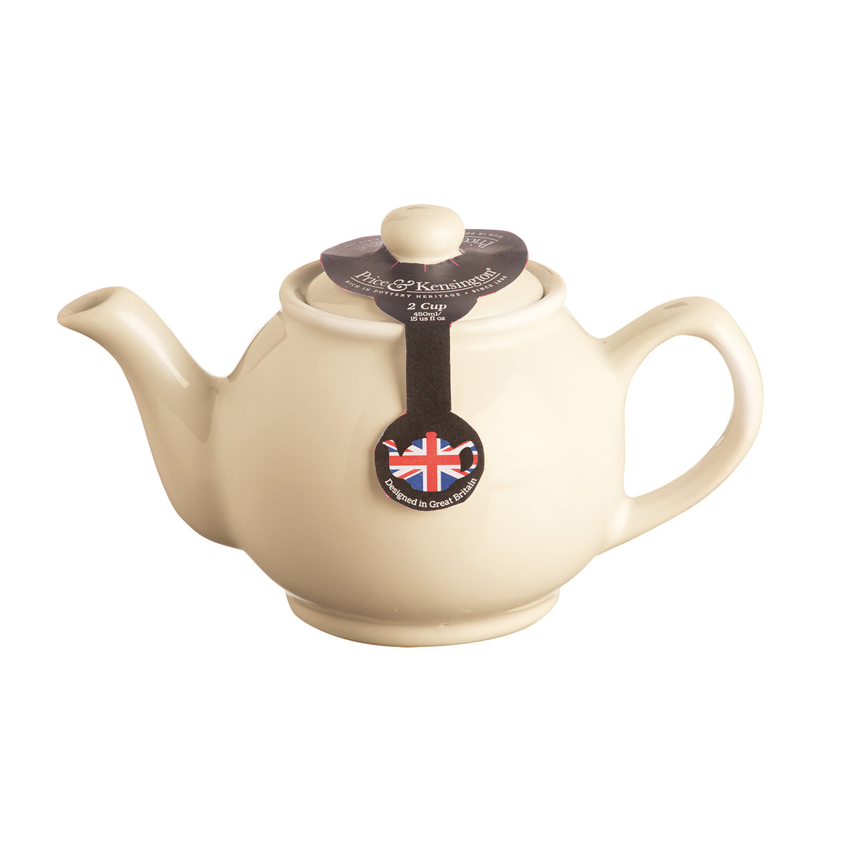 Cream-colored P & K Teekanne teapot with a classic design, featuring a lid and spout, on a neutral background.