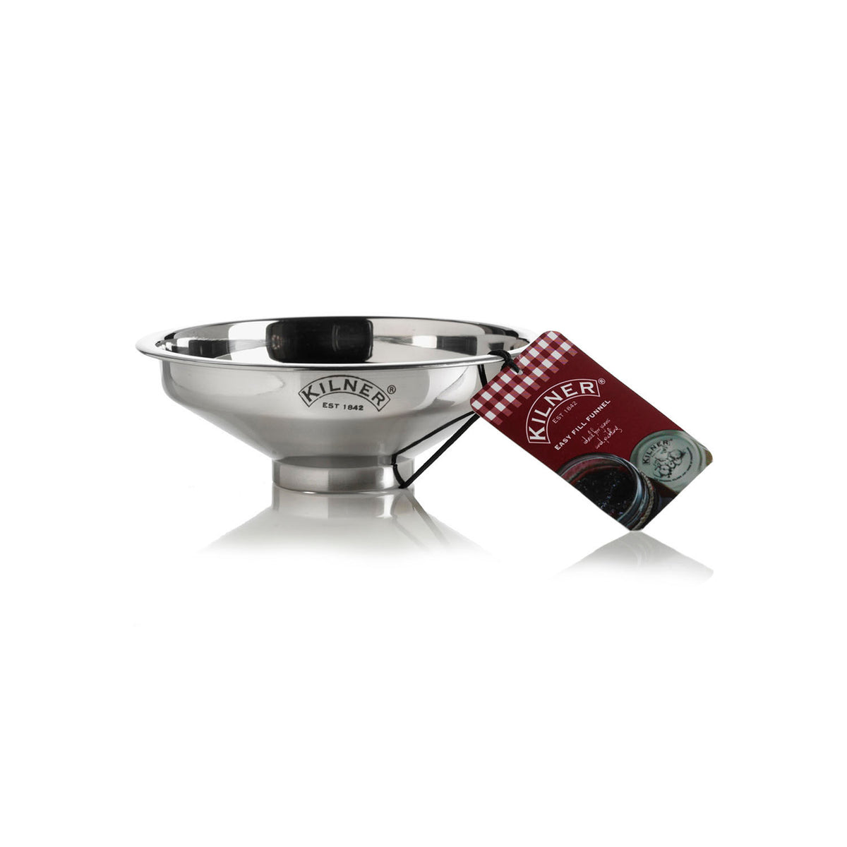 KILNER stainless steel funnel, Easy Fill model, 14.5 cm diameter, ideal for pouring liquids or powders in the kitchen.