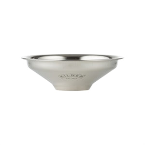 KILNER stainless steel Easy Fill funnel, 14.5 cm diameter, designed for pouring liquids and transferring ingredients easily.