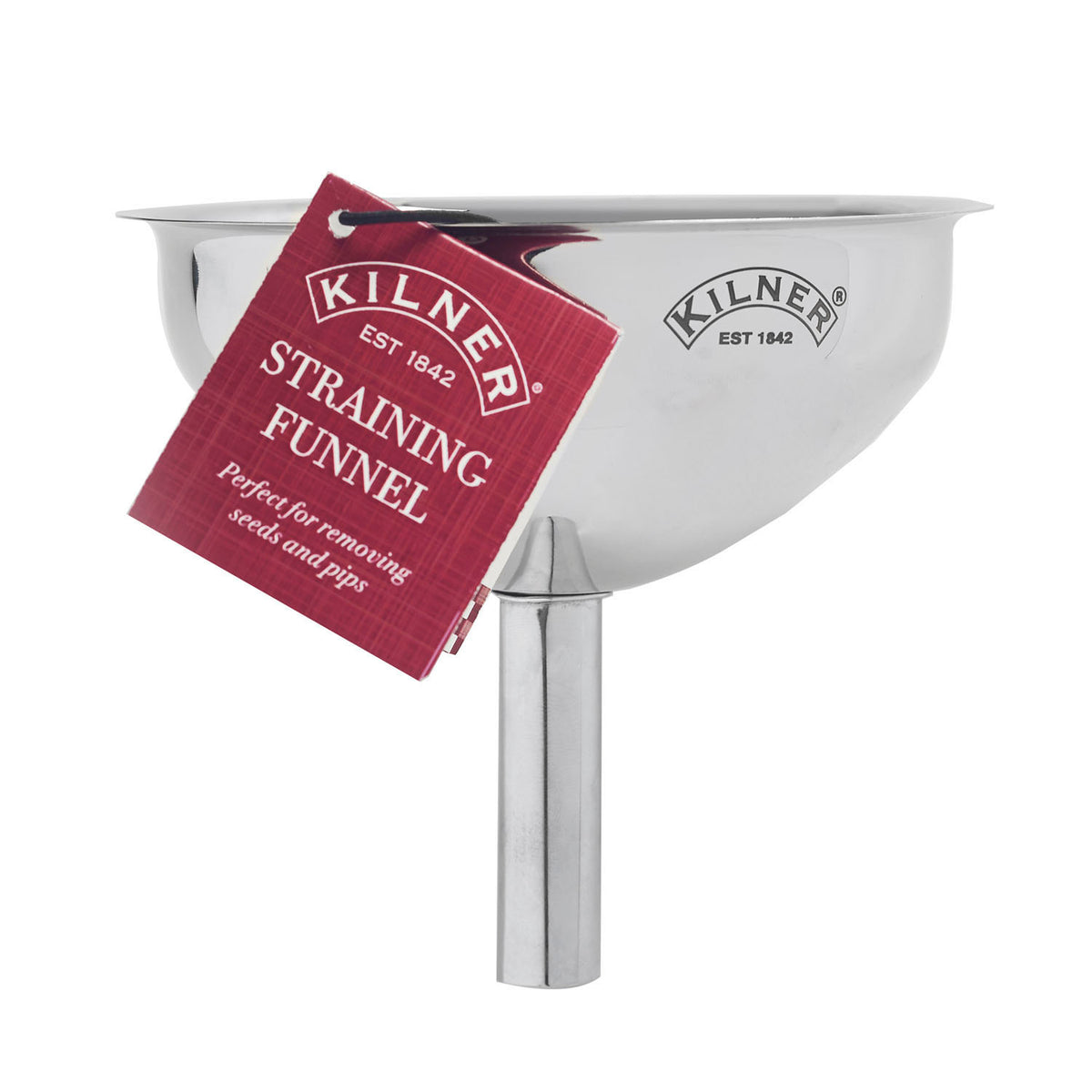 KILNER stainless steel juice funnel, 13 cm diameter, with a wide opening for easy pouring and juice transfer.
