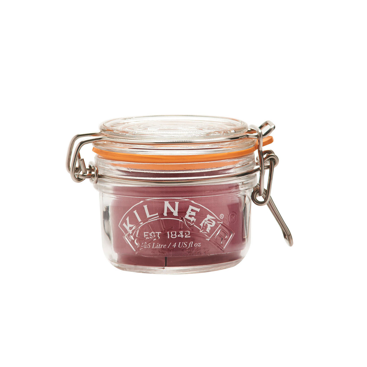 KILNER Clip Round clear glass jar for food preservation, with metal clip lid and airtight seal, ideal for storing jams and preserves.
