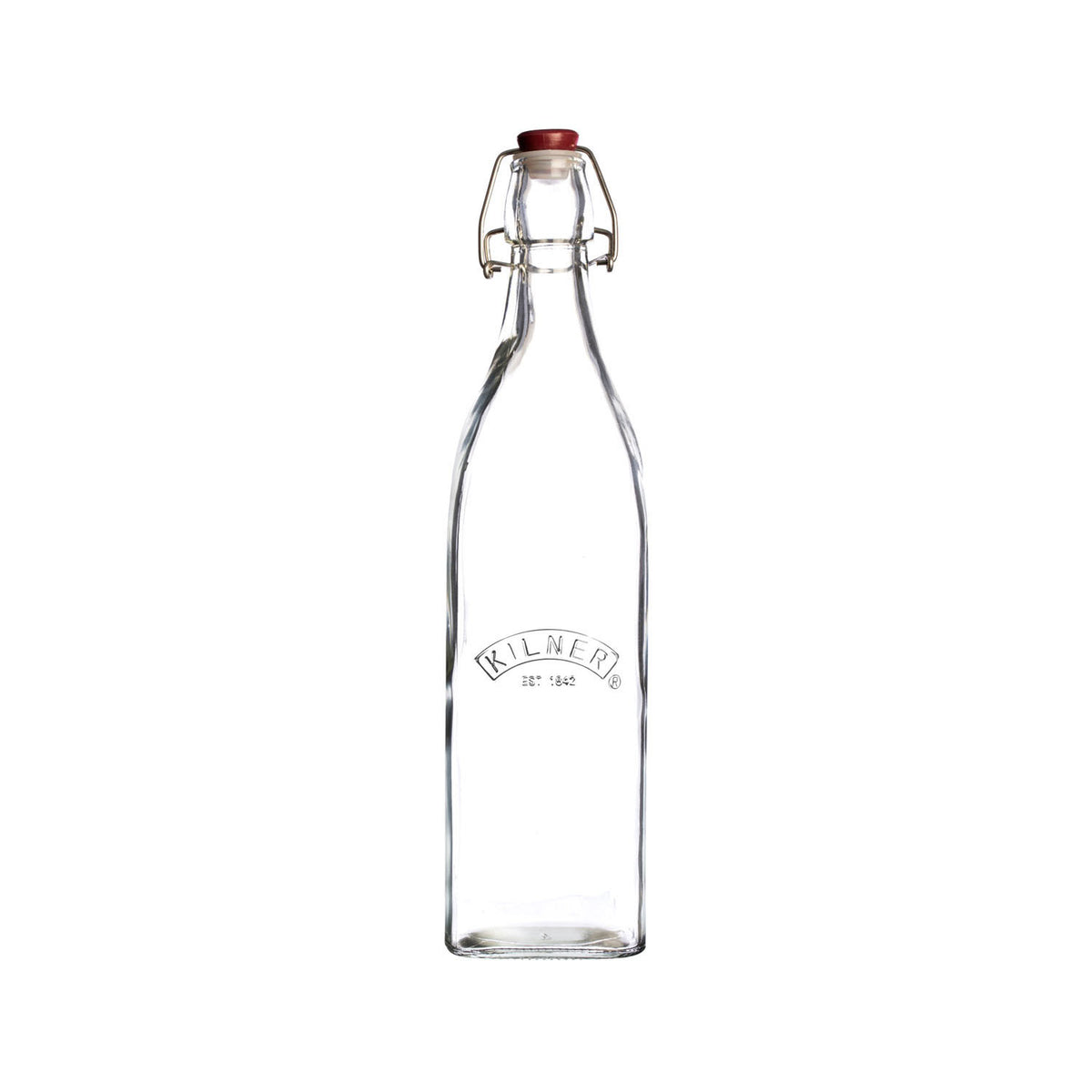 Clear KILNER Clip Square canning jar for preserving, with a square shape and secure clip lid, ideal for storing homemade preserves.