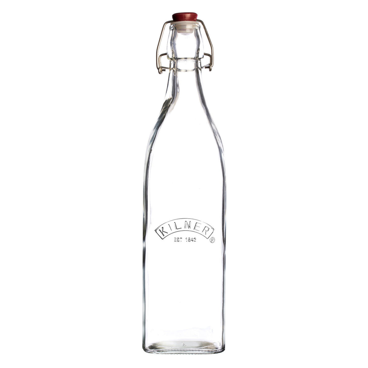 Clear KILNER Clip Square canning jar with metal clip lid, perfect for preserving fruits and vegetables.