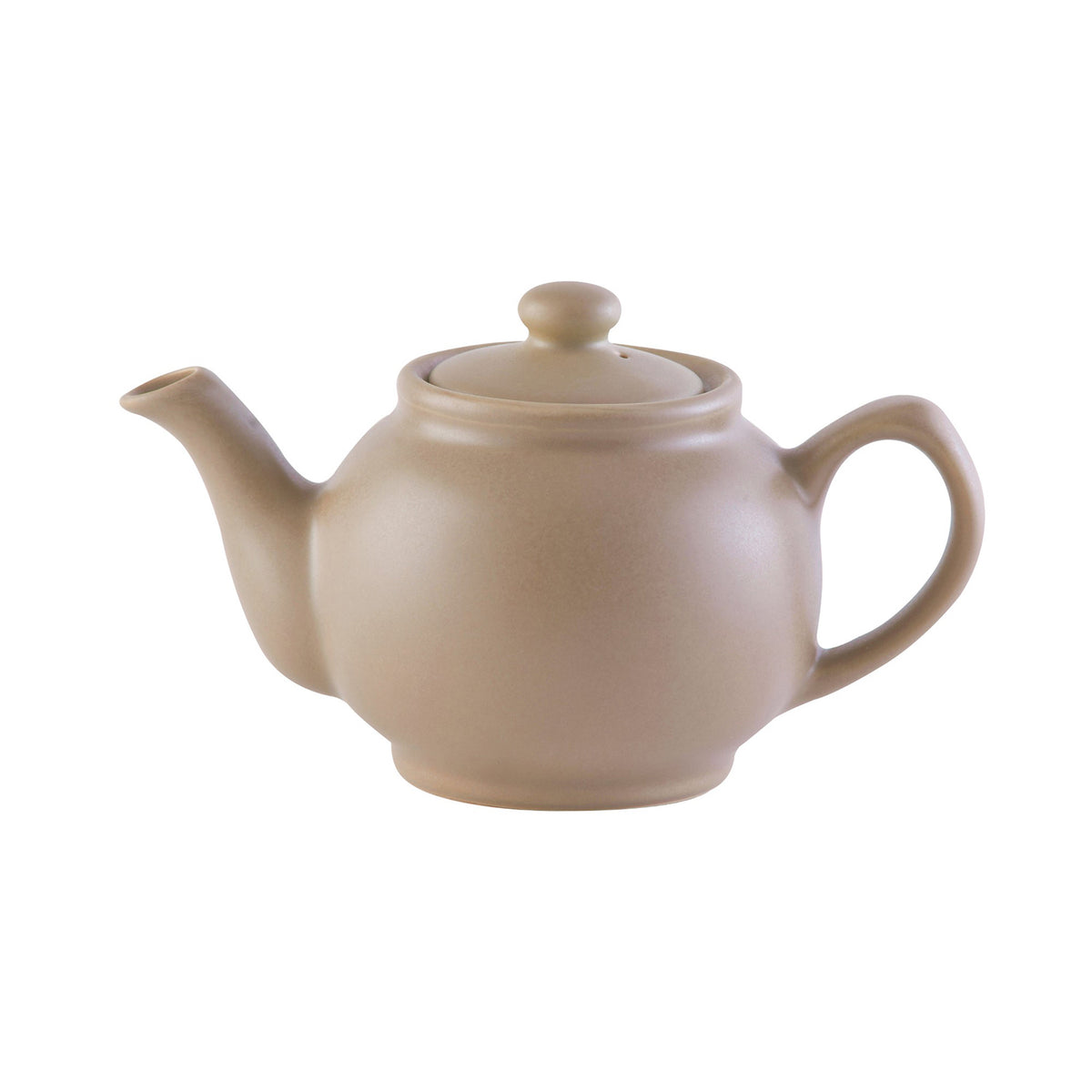 Teekanne kettle in taupe color from Price & Kensington, showing a sleek, modern design with a rounded body and handle.
