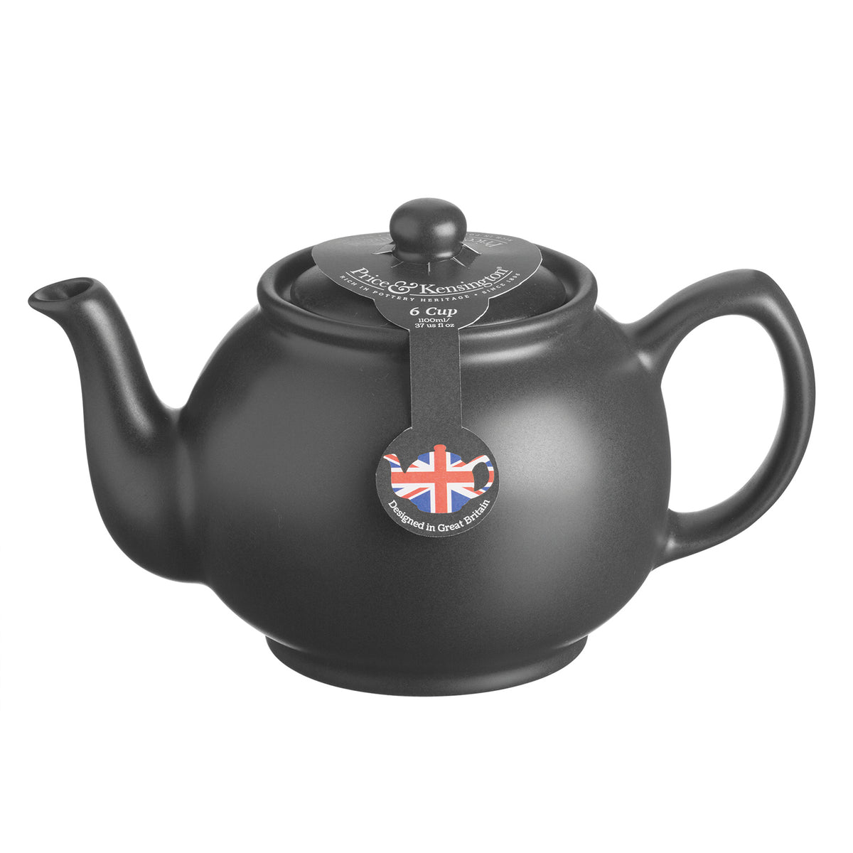 Black Kensington teapot by PRICE & KENSINGTON, ceramic teekanne with a smooth, rounded design and a lid, suitable for brewing tea.