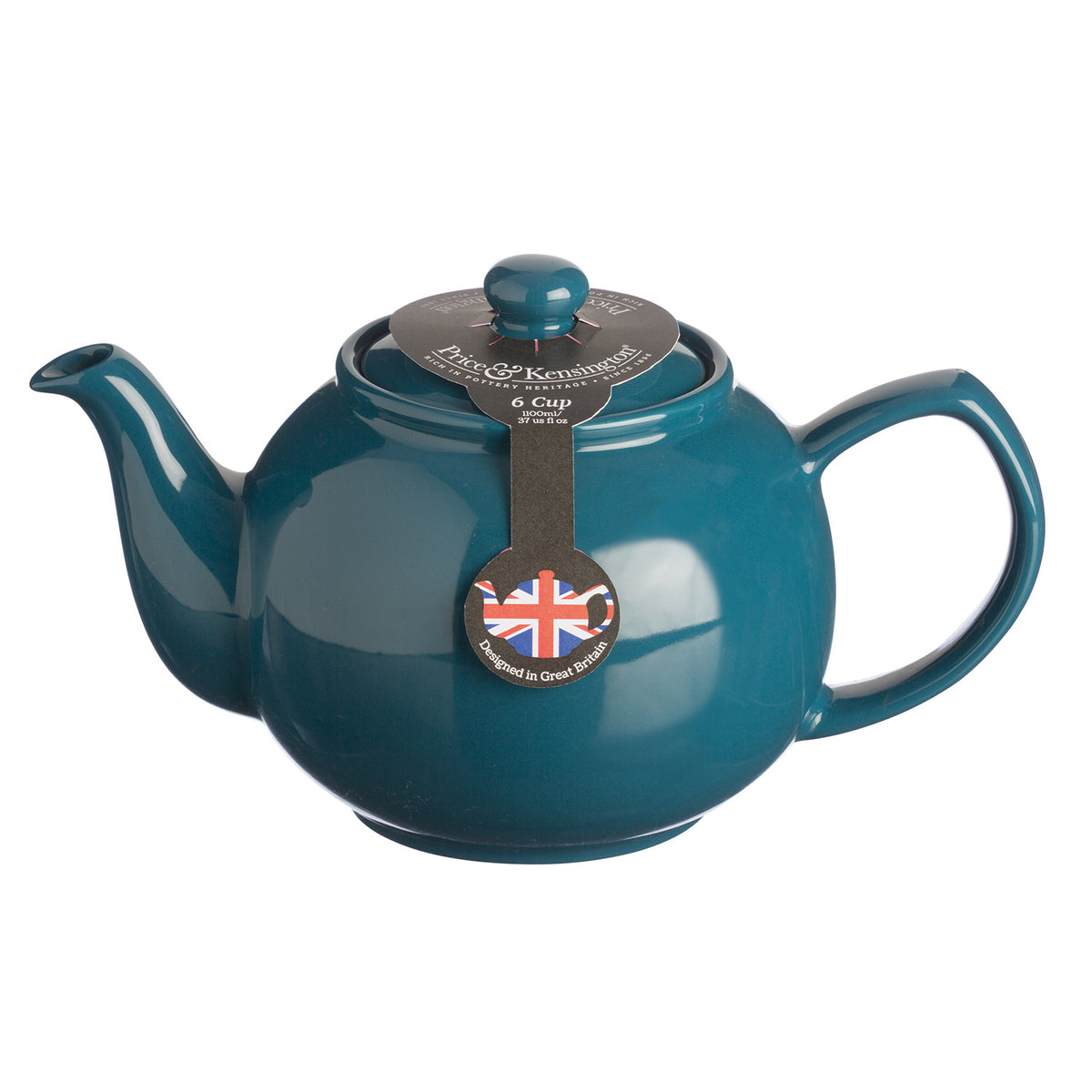 Teekanne kettle by Price & Kensington in petrol color, with a classic design and smooth finish, shown in a close-up image.