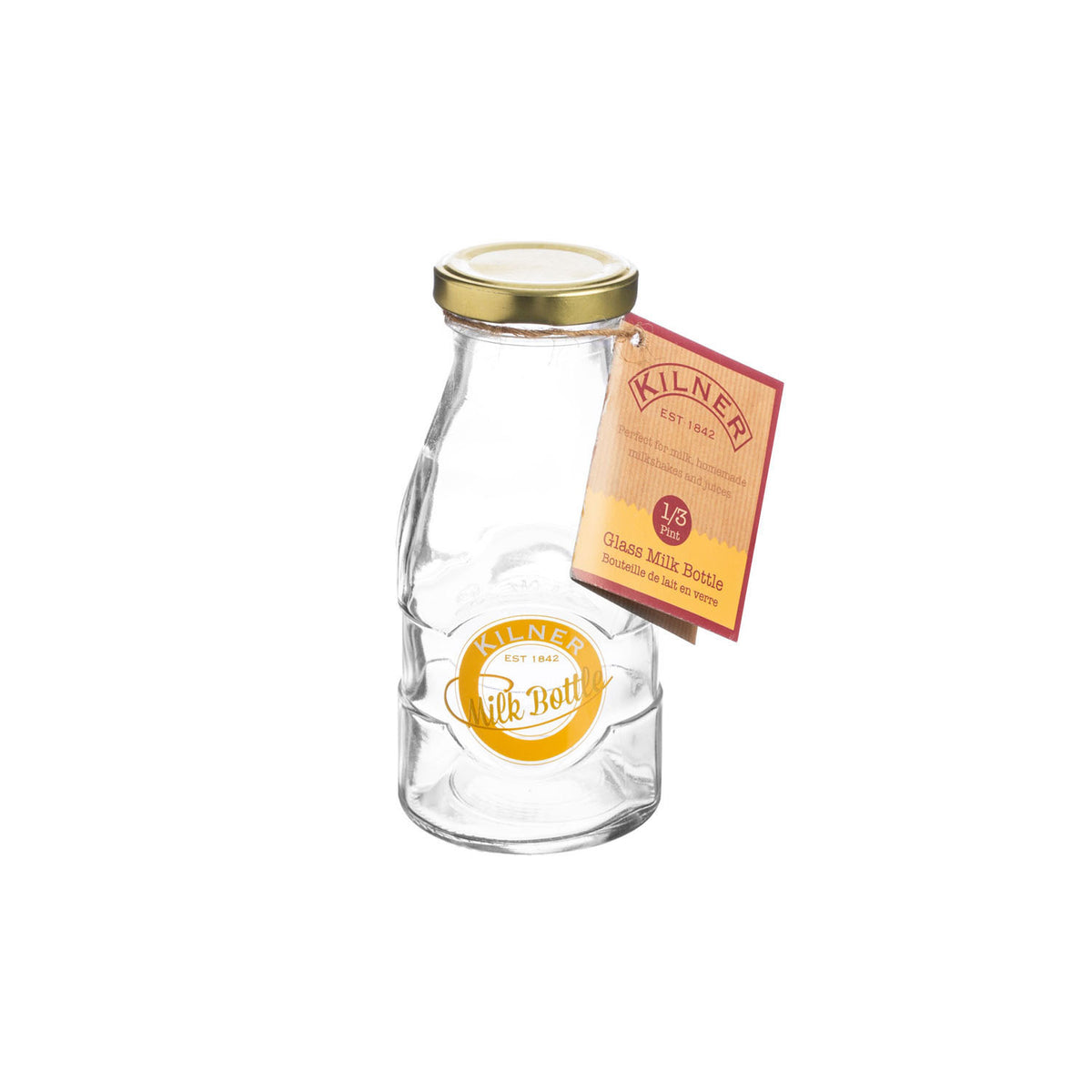 KILNER glass milk bottle with a clear, vintage-style design, perfect for storing and serving milk or beverages.